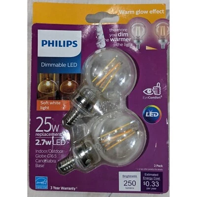 Philips Dimmable LED Bulbs 2-Pack Soft White 2.7W Indoor/Outdoor E12 Candelabra - Image 1 of 4