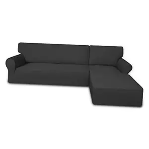 Super Stretch Sectional Couch Covers - 2 3 Seat Sofa + 3 Seat Chaise Dark Gray - Picture 1 of 8