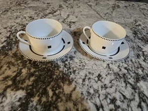 Set (2) Swid Powell TUXEDO Black - Cup & Saucer(s) - Picture 1 of 11