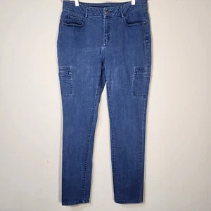 Magellan Outdoors Womens Sz 12 Hiking Pant Stretch Denim Cargo Pockets Blue - Picture 1 of 13