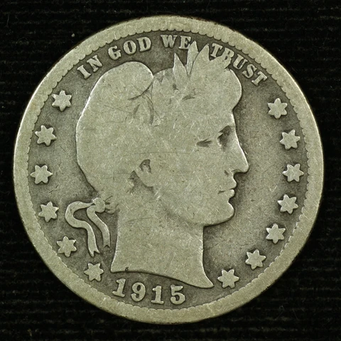 Barber Silver Quarter. 1915 S. Good Circulated. Lot # JRRC- 940 Cover