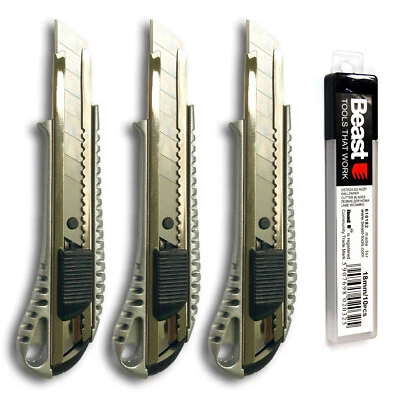 SET 3 Stück Alu-Cuttermesser 18mm + 10 Ersatzklingen - Bild 1 von 3