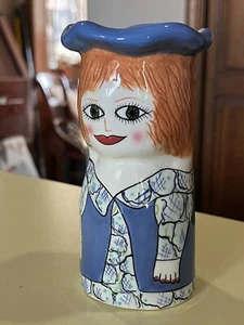 BELLA CASA, SUSAN PALEY by GANZ, "MEG" 5" VASE, Blue Hat Red Fingernails Lady - Picture 1 of 13