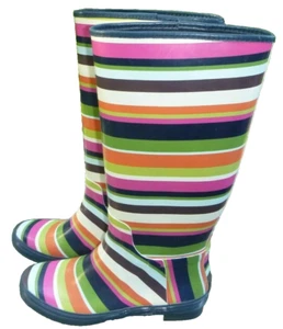 Coach Pammie Rubber Knee Boots Rainboots Legecy V Stripe Shoes SZ 5B Rain Boots - Picture 1 of 13