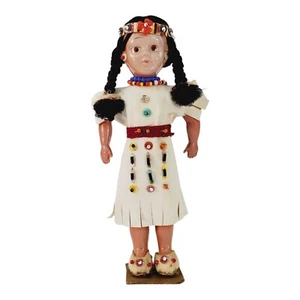 Indian Girl Doll Beaded Leather Outfit Headband Moccasins 6.5 in. Vintage - Picture 1 of 7