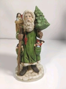 1985 Enesco St. Nicholas Figurine Santa Claus Shoppe Green Robe Christmas Vtg - Bild 1 von 13