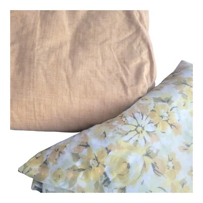 Springmaid Vtg Linens Sheets Set No-Iron Percale Double Flat Yellow Floral Sheet - Image 1 of 4