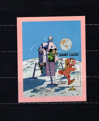 St Lucia Disney 500 Mickey Moonwalk VF MNH S/S A2 Cover