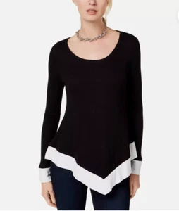 INC Womens Black Chevron Contrast Trim Pullover Tunic Sweater Top XXL BHFO 1313 - Picture 1 of 18