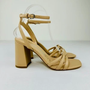 Calvin Klein Women's Qalat Heeled Sandal Size 7 Lite Latte Ankle Strap Open Toe - Picture 1 of 8