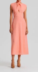Scanlan Theodore tangerine turban twist linen midi dress sz 10 euc RRP $900 - Picture 1 of 6