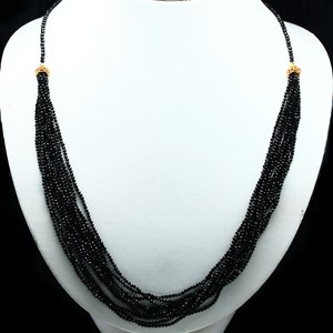 NATURAL BLACK SPINEL & RED RUBY NECKLACE 28" 925 STERLING SILVER