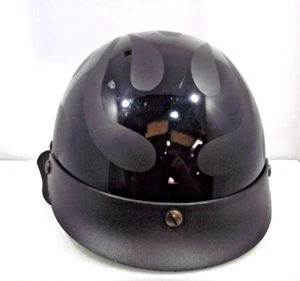 Medio casco de motocicleta vintage aprobado por el DOT HCI 100 flamas negras planas talla pequeña - Imagen 1 de 9