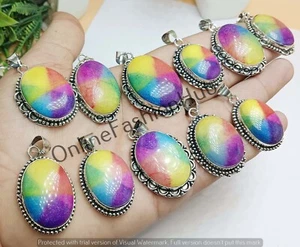 Elegant Rainbow Solar Quartz Gemstone Pendants Lot 925 Silver Plated Jewelry - Picture 1 of 8