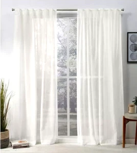1 pair 50x108 Belgian Textured Sheer Curtain Panels White - Exclusive Home - Picture 1 of 7
