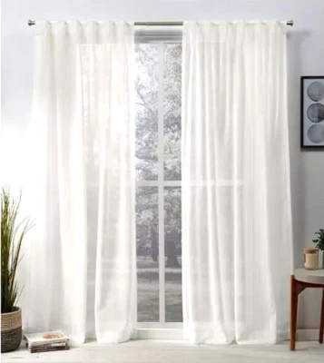 1 par de paneles de cortina transparentes texturizados belgas 50x108 blancos - Exclusivo hogar Foto 1 de 4