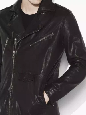 $2998 New John Varvatos Collection Long Black Leather Biker Jacket EU48 US38 - Image 1 of 4