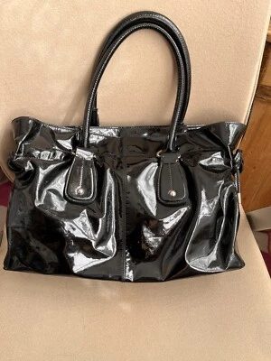 Tods Black Patent Leather D-Bag Handbag Tote - Image 1 of 4