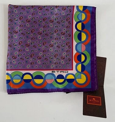 NUEVO CON ETIQUETAS ETRO Para hombres Púrpura Mini Paisley Seda Bolsillo Cuadrado Bufanda $135 Foto 1 de 4