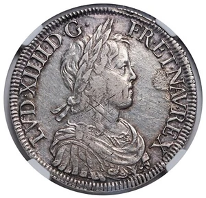 1652, Royal France, Louis XIV. Silver Ecu (French Dollar) Coin. Amiens! NGC AU+ - Picture 1 of 3