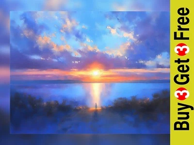 Vibrant Sunset Over Water 5"x7" Print on Matte Paper | Stunning Landscape Artwok - Image 1 of 4