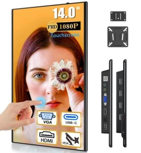 UPERFECT 14" Touch Screen Portable Monitor 1920 * 1080 with VGA HDMI USB & VESA - Picture 1 of 10