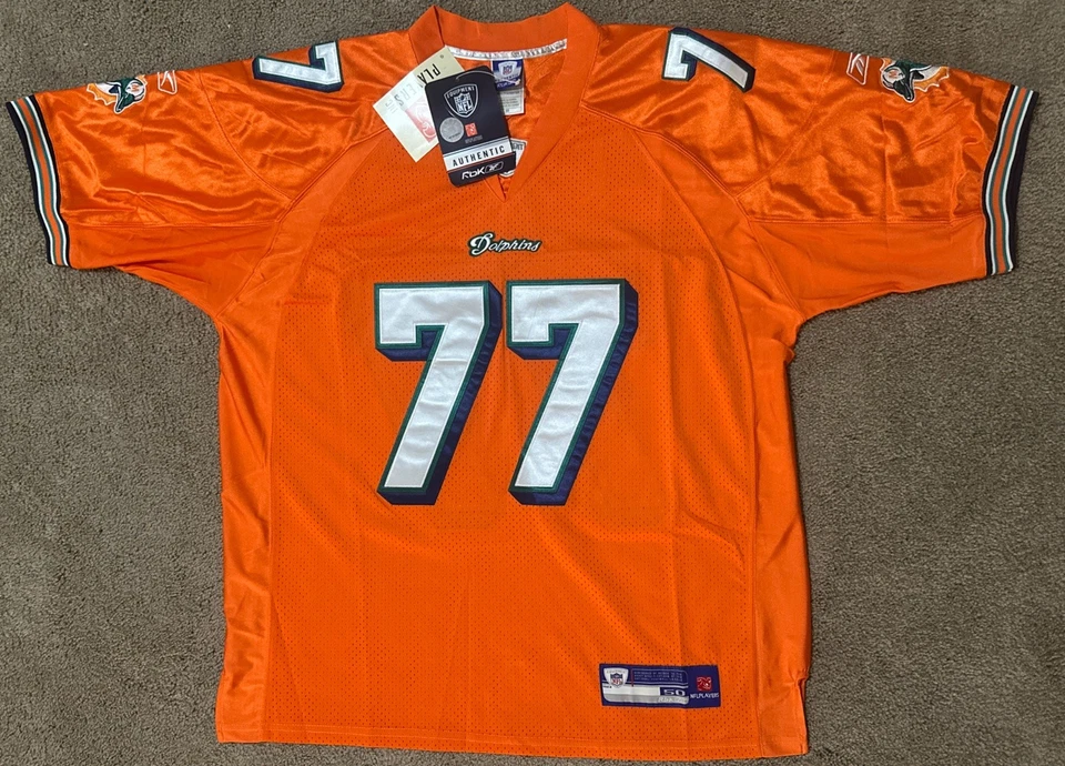 Camiseta deportiva Reebok NFL Miami Dolphins Jake larga #77 naranja alternativa para hombre L 50 nueva con etiquetas Foto 1 de 4
