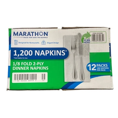 Marathon 2-Ply Dinner Napkin, 17" x 15", White, 1200/Pack, 12 Packs/Carton - Image 1 of 2