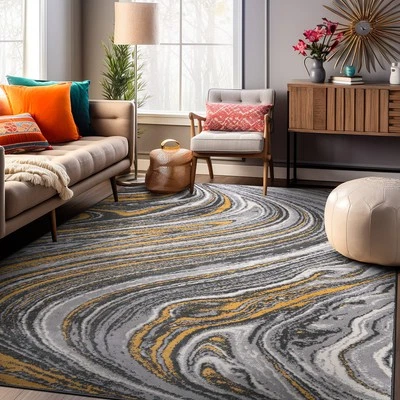 Rugshop Area Rugs Contemporary Abstract Swirl Stain Resistant Soft Yellow Rug
