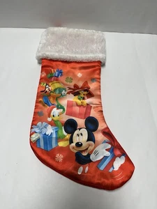 NWT DISNEY MICKEY  DONALD PLUTO GOOFY SATIN CHRISTMAS STOCKING 16” - Picture 1 of 2