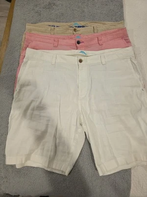 3 Pantalones Cortos Tommy Bahama Para Hombres Rosa Blanco Y Caqui Mezcla de Lino Ligeros Talla 40 Foto 1 de 4