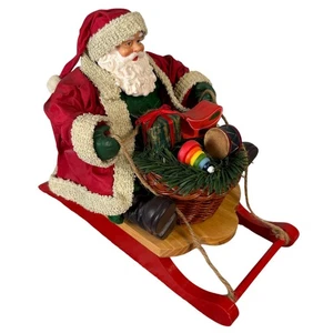 Vintage Weihnachtsmann mit Schlitten Handarbeit Stoff Mache Weihnachten Urlaub Deko - Bild 1 von 15