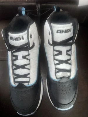 Boys Basketball Sneakers High Top AND1 Size 6 Black &White Clear Blue Bottom NWT - Image 1 of 4