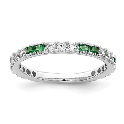 Sterling Silver Rhodium-plated Green Spinel & Cubic Zirconia Band Ring Size 7 - Image 1 of 4