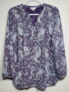 Blusa Pure Jill Para Mujer Grande Púrpura y Azul Cachemira L/S Pintuck Cuello Dividido - Imagen 1 de 10