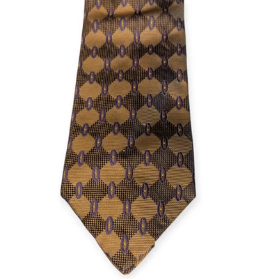 Corbata Land's End marrón y dorada geométrica 100 % seda para hombre Foto 1 de 4