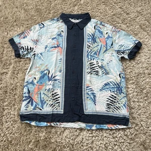 Cubavera Tropical Button Shirt Men LARGE Short Sleeve Blue Print Parrot Floral - Imagen 1 de 8