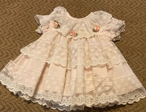 Vintage Allison Ann Kleinkind Mädchen 0-3 Monate durchsichtig Spitze Kreis Overlay Kleid USA NEU - Bild 1 von 9