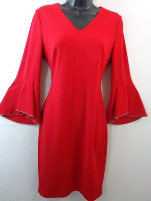 Calvin Klein Dress Women's 4 Red Bell Sleeve Bead Embellished Shift - Image 1 of 4