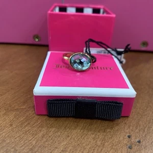 Juicy Couture R Blue Gemstone Solitaire Gold Tone Ring Size 7 New in Box - Picture 1 of 5