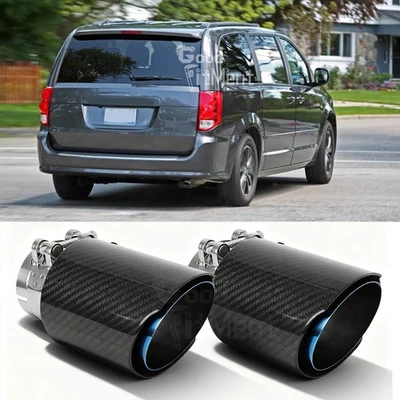 For Dodge Grand Caravan Carbon 2X 2.5" IN 3.5" OUTLET Muffler Exhaust Pipe Tips Foto 1 de 4