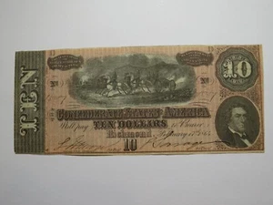 $10 1864 Richmond Virginia VA Confederate Currency Bank Note Bill RARE T68 VF - Picture 1 of 2