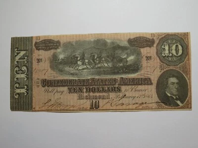 Billete de banco moneda confederada Richmond Virginia VA $10 1864 RARO T68 EN MUY BUEN ESTADO Foto 1 de 2