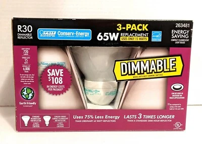 New 3-Pack *Dimmable* Reflector Light Bulbs R30 65W 263481  - Image 1 of 3