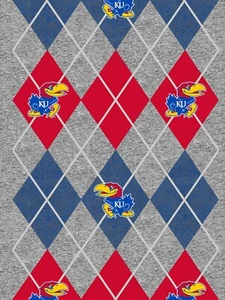 Kansas Jayhawks Heather Argyle Fleece Fabric-NCAA Fleece Blanket Fabric - Picture 1 of 1