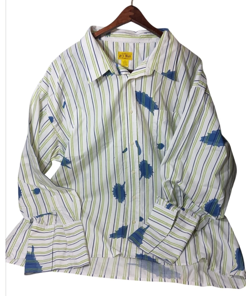De Colección Y2K PJ Mark Para Hombre Talla 3XL Camisa Azul Manga Pintura Salpicaduras Trabajo Botón Estampado Foto 1 de 4