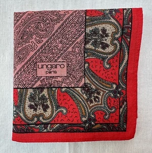 Vintage Handkerchief Dark Red Cotton Diagonal Striped Paisley Pocket Square 17" - Picture 1 of 4