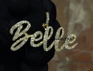Real Moissanite Custom "Belle" Name Letter CHRISTMAS GIFT 4 MEN Pendant Silver - Picture 1 of 5