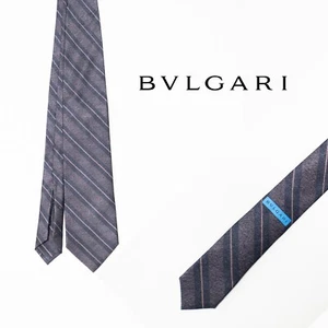 Cravatta in seta a righe grigio-rosa BVLGARI - Made in Italy - Foto 1 di 13
