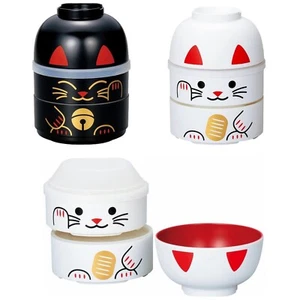 Japanese White Black Lucky Cat Manekineko Bento Boxes Bento Box Japanese Lunch - Picture 1 of 7